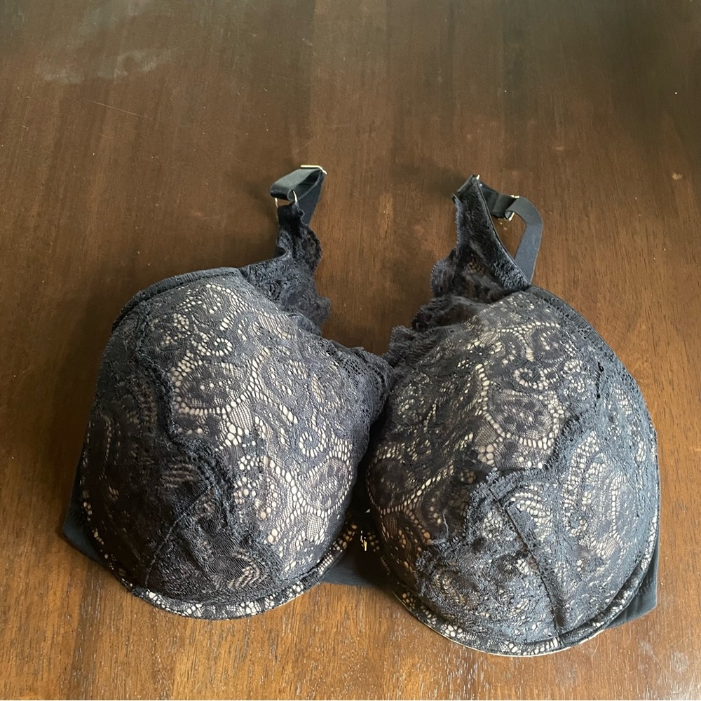 THIRD LOVE 24/7 Black Lace Contour Plunge Bra 38F